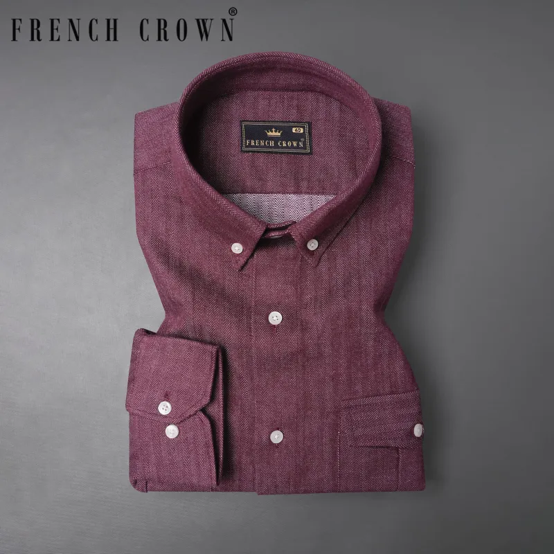Finn Mauve Heavyweight Herringbone Striped Premium Cotton Overshirt/Shacket sold by French Crown