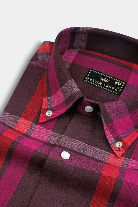 English Walnut and Mulberry Pink Plaid Flannel Shirt sold by French Crown