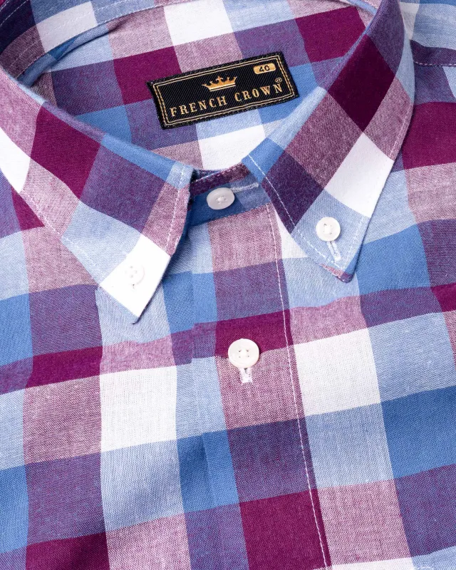 Disco Pink with Danube Blue Checkered Premium Cotton Shirt sold by French Crown