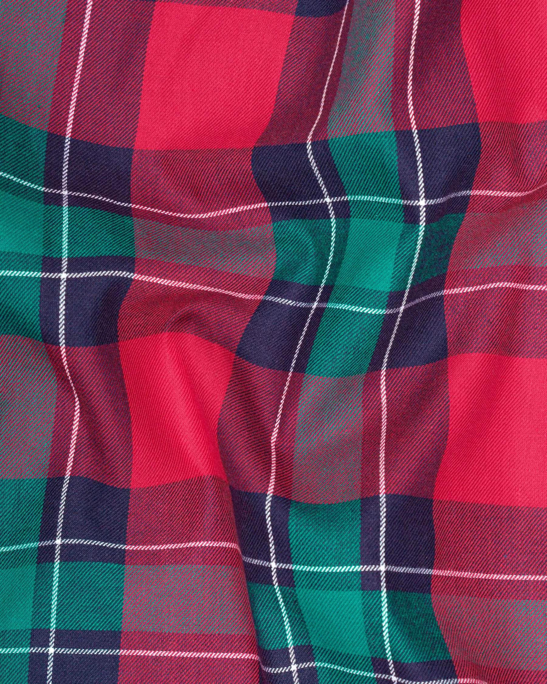 Dark Cyan Green with Rich Maroon Twill Checkered Premium Cotton Kurta Shirt sold by French Crown product image thumbnail 3