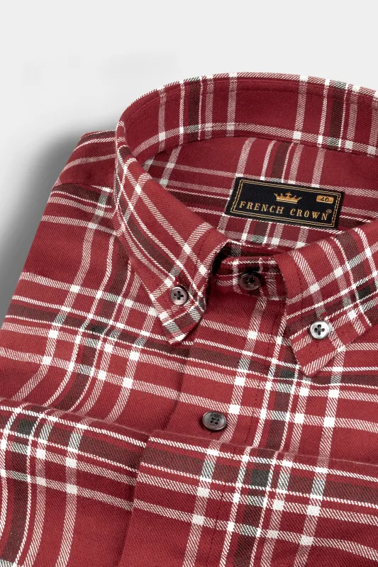 Cordovan Red Twill Windowpane Premium Cotton Shirt sold by French Crown