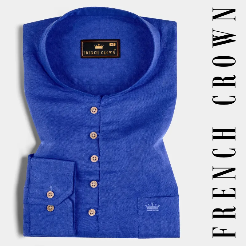 Chambray Blue Luxurious Linen Kurta Shirt sold by French Crown