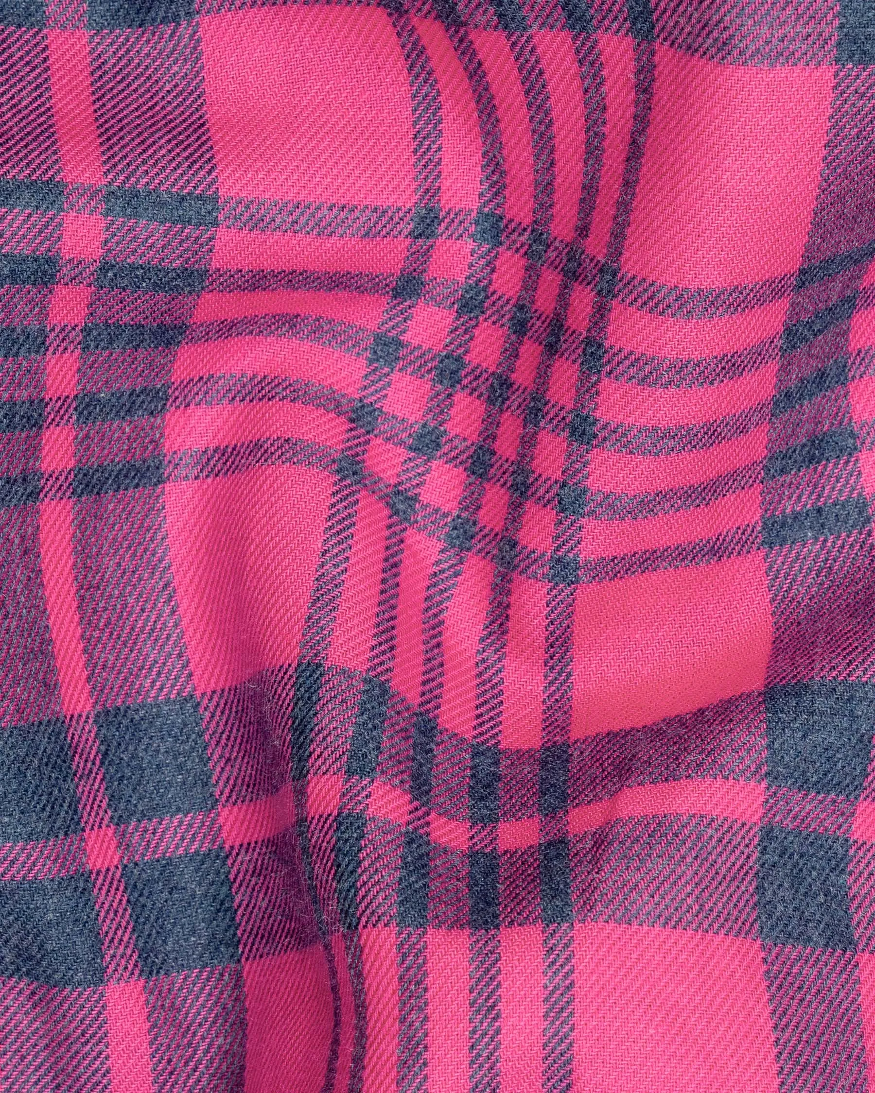 Cerise Pink Twill Plaid Premium Cotton Shirt sold by French Crown product image thumbnail 2