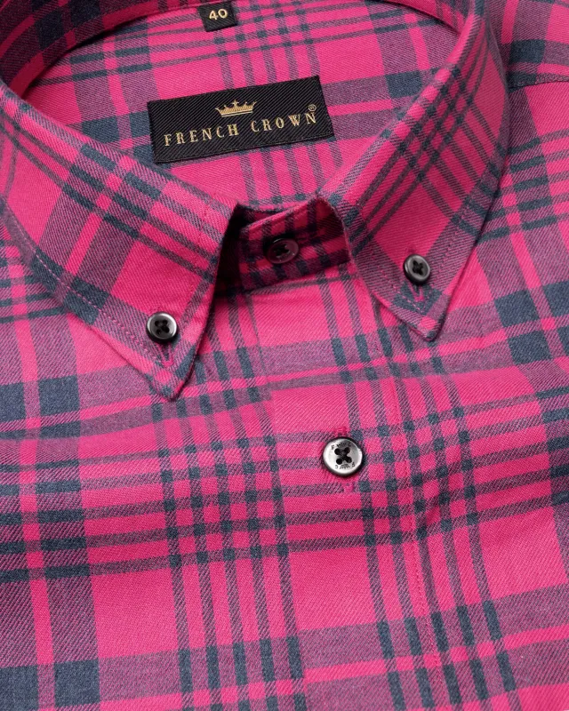 Cerise Pink Twill Plaid Premium Cotton Shirt sold by French Crown