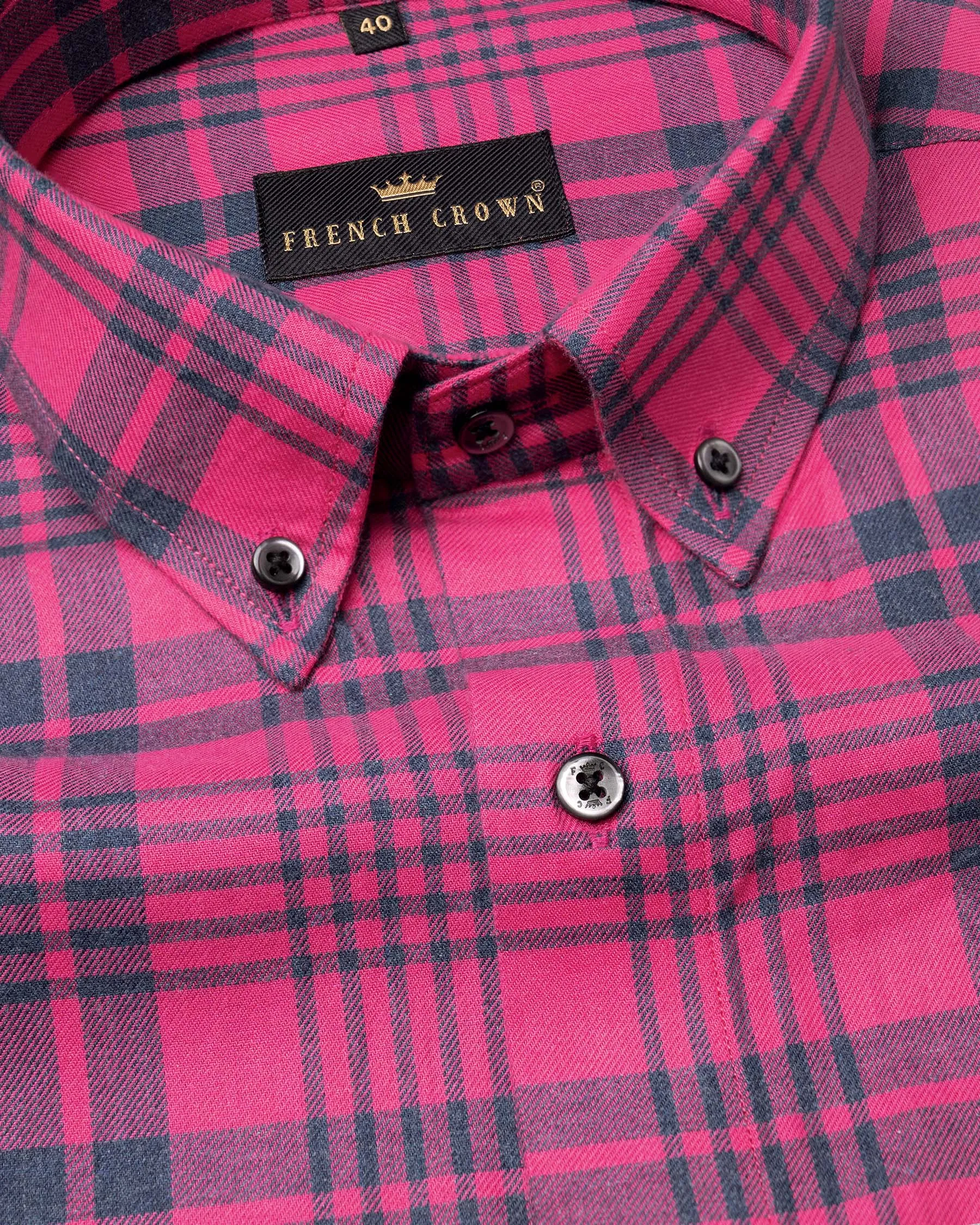 Cerise Pink Twill Plaid Premium Cotton Shirt sold by French Crown