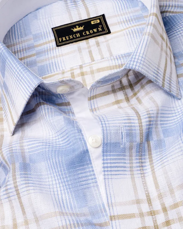 Casper Blue Twill Plaid Premium Cotton Shirt sold by French Crown