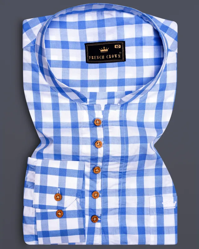 Carolina Blue Plaid Premium Cotton Kurta Shirt sold by French Crown