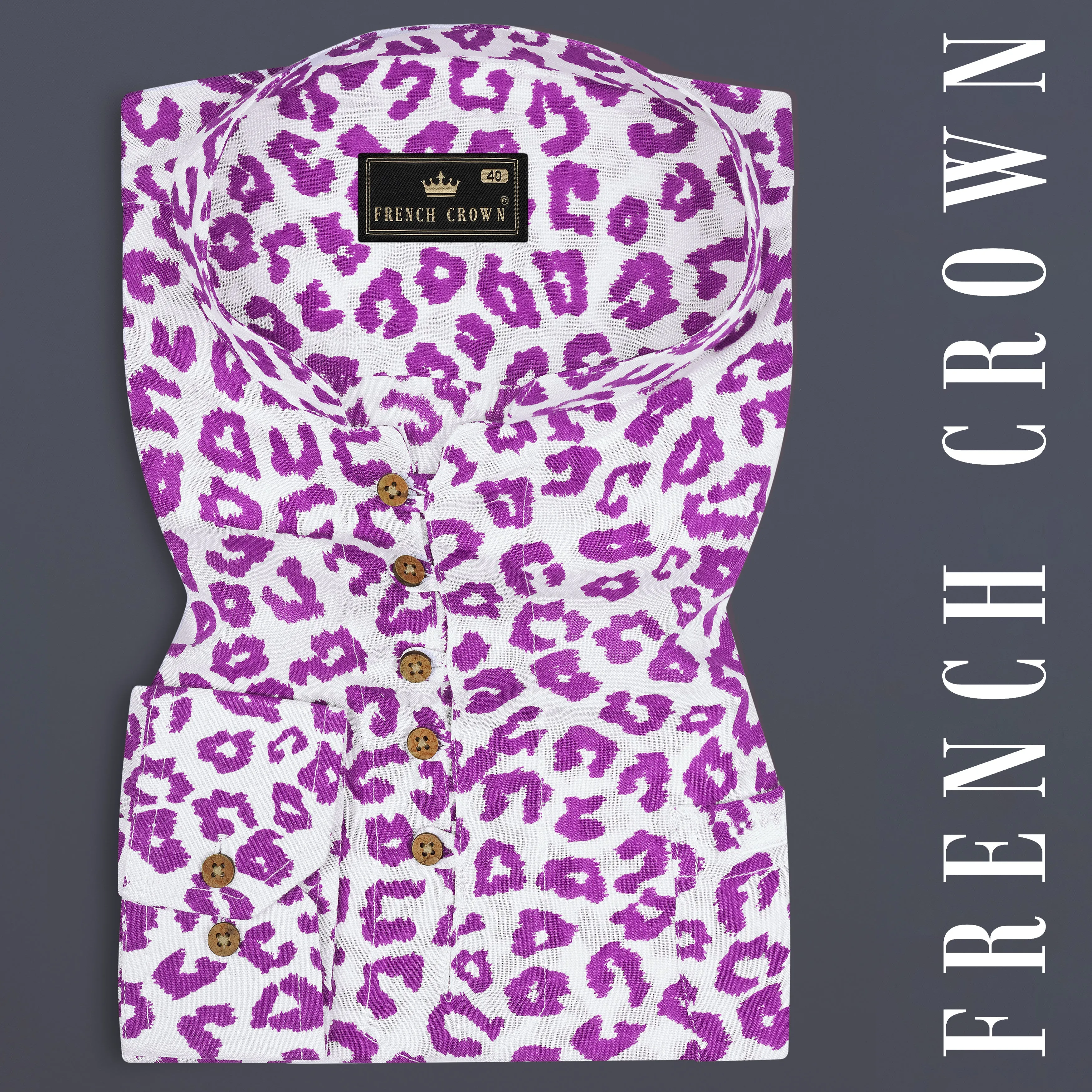 Bright White with Tapestry Pink Cheetah Print Lightweight Premium Tencel Kurta Shirt sold by French Crown