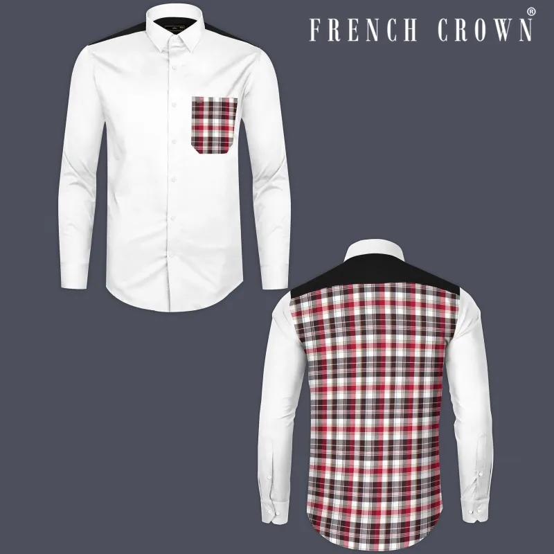 Bright White with Checkered Pocket Super Soft Premium Cotton Shirt sold by French Crown