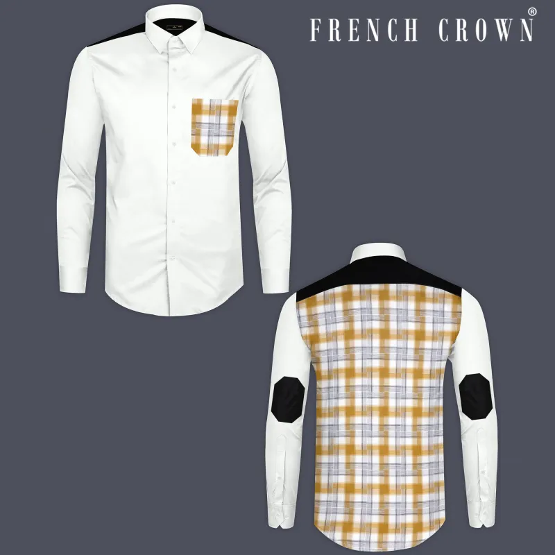 Bright White with Checkered Back Super Soft Premium Cotton Shirt sold by French Crown