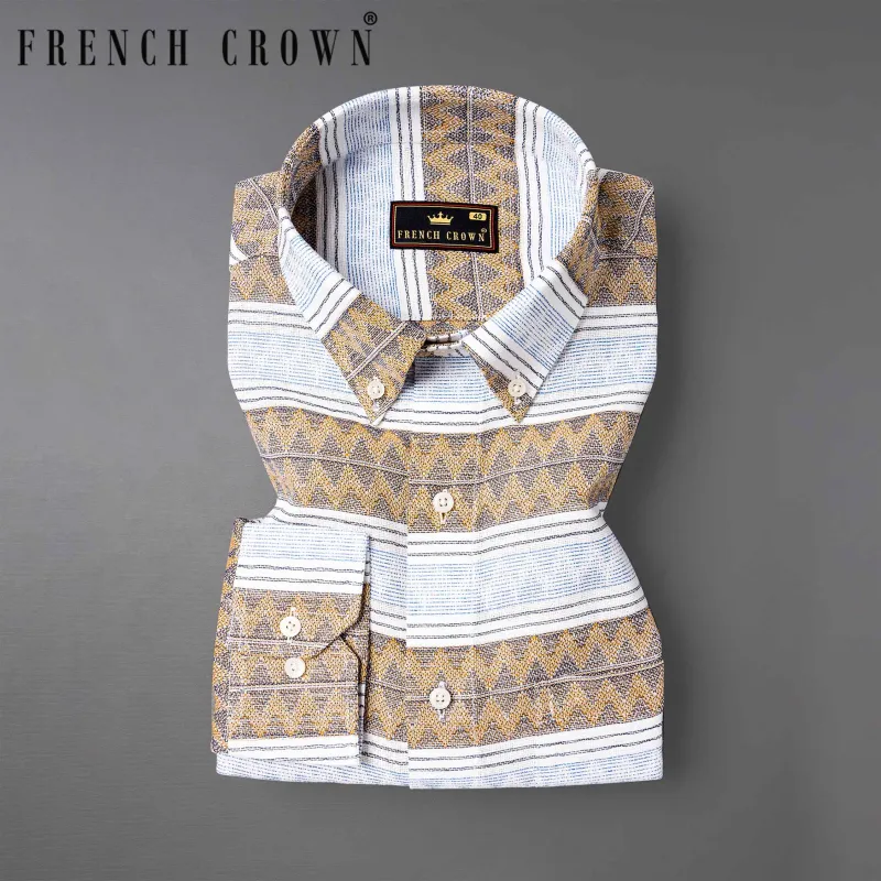 Bright White with Brown Dobby Textured Premium Cotton Overshirt/Shacket sold by French Crown