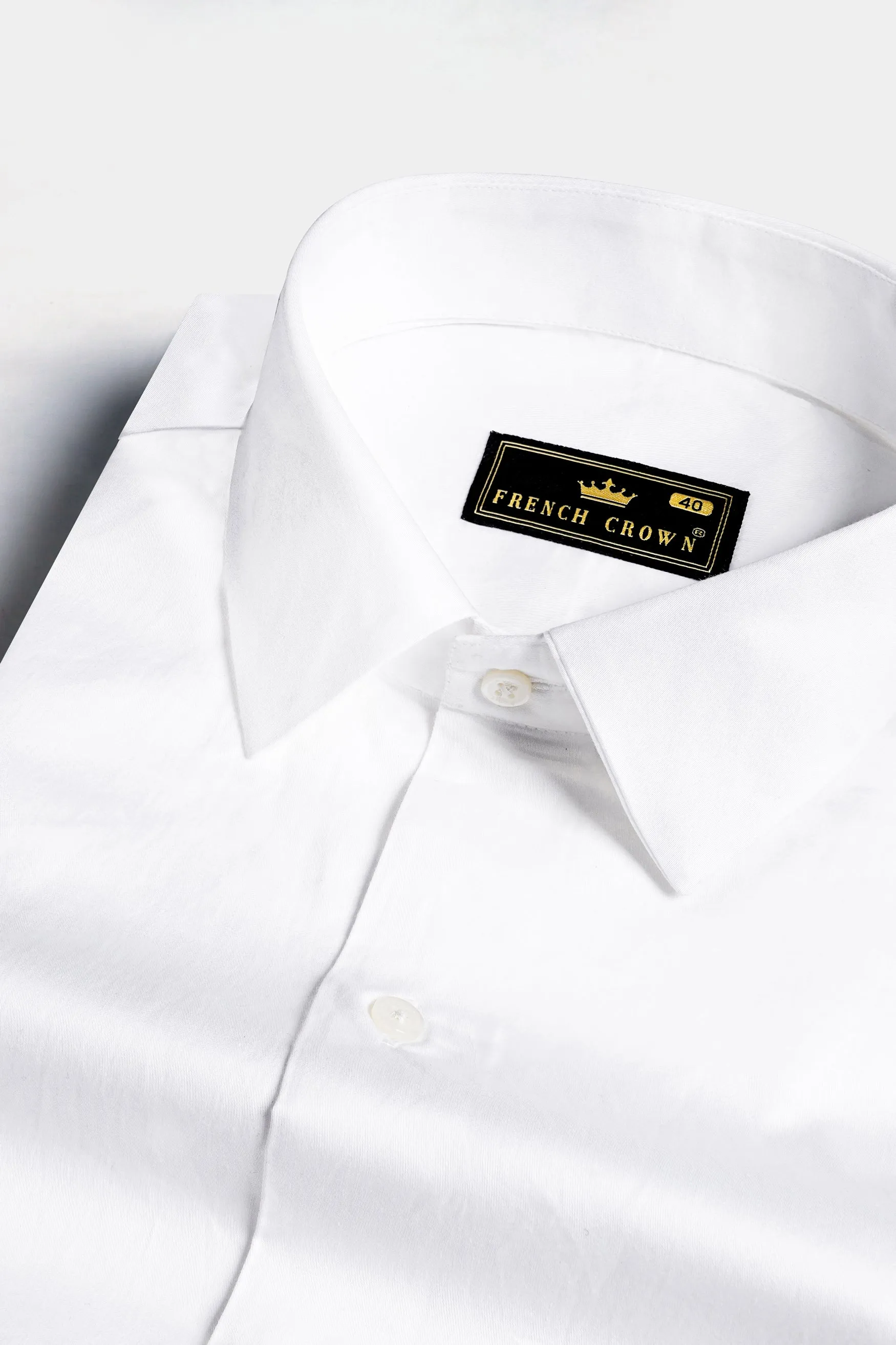 Bright White Subtle Sheen with leather elbow patch Super Soft Premium Cotton Shirt sold by French Crown product image thumbnail 4