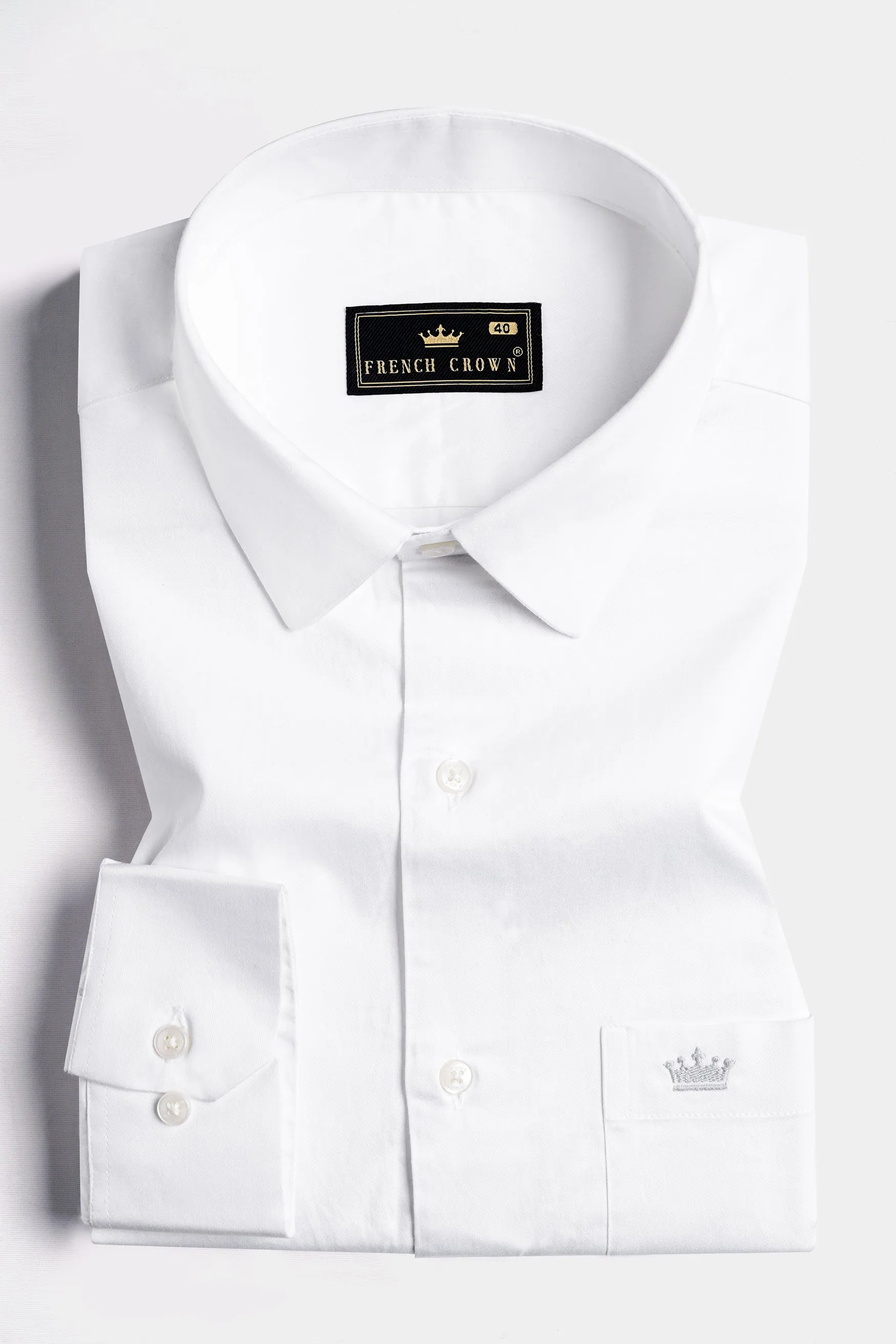 Bright White Subtle Sheen with leather elbow patch Super Soft Premium Cotton Shirt sold by French Crown product image thumbnail 5