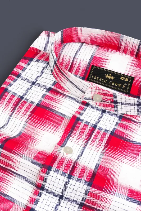 Bright White and Scarlet Red Plaid Twill Premium Cotton Shirt sold by French Crown