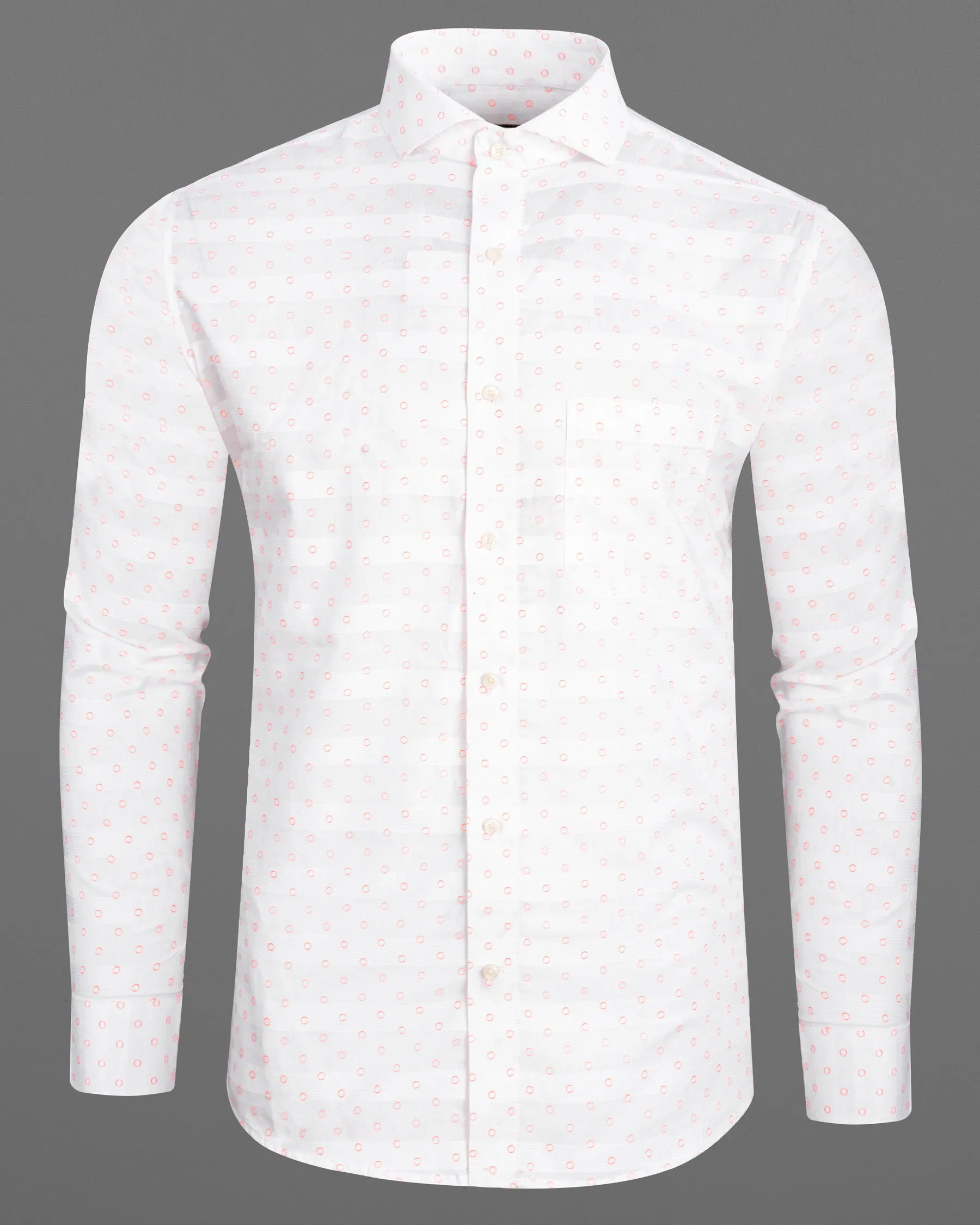 Bright White and Ebb Striped and Circular Dobby Textured Giza Cotton Shirt sold by French Crown product image thumbnail 5