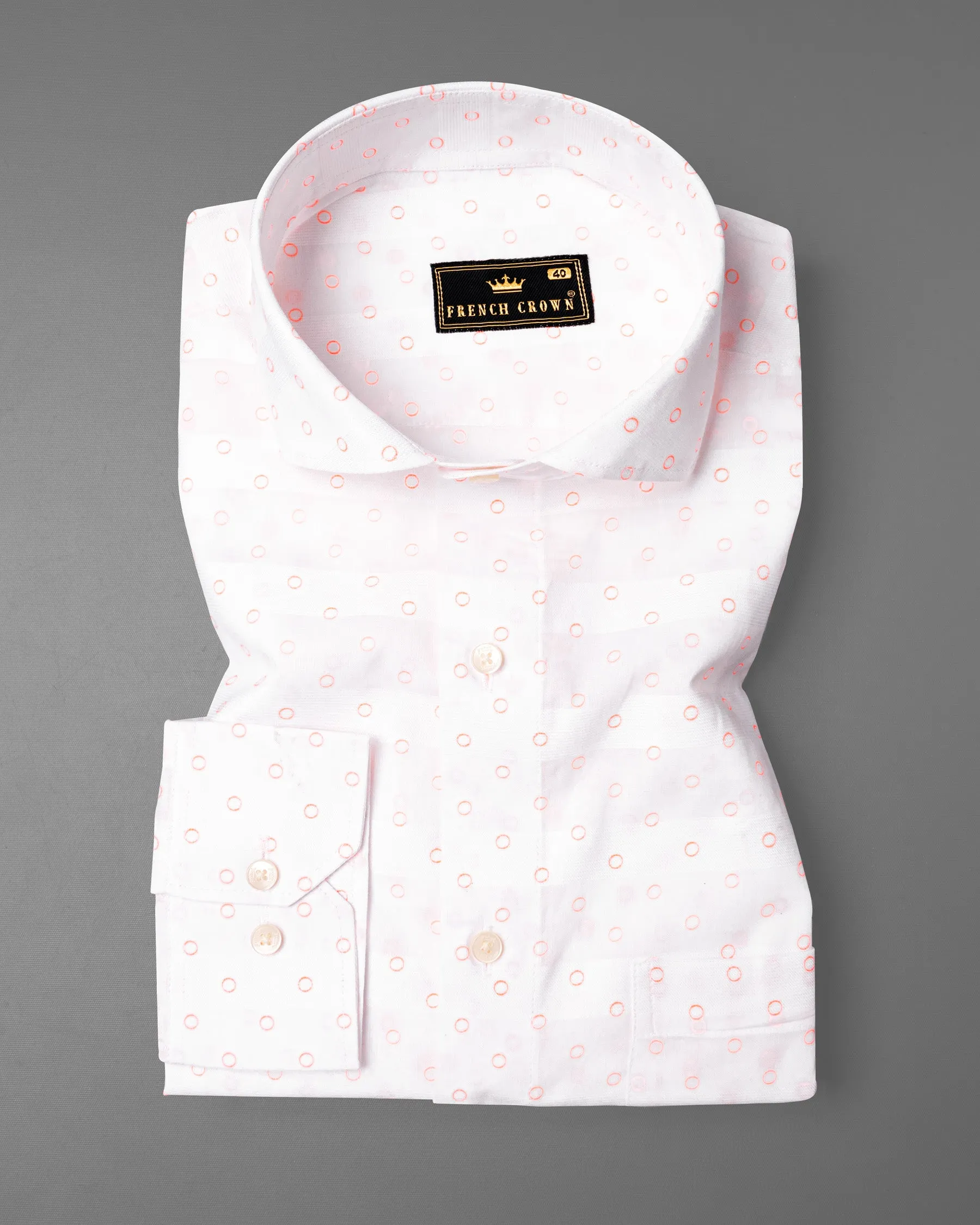 Bright White and Ebb Striped and Circular Dobby Textured Giza Cotton Shirt sold by French Crown product image thumbnail 3