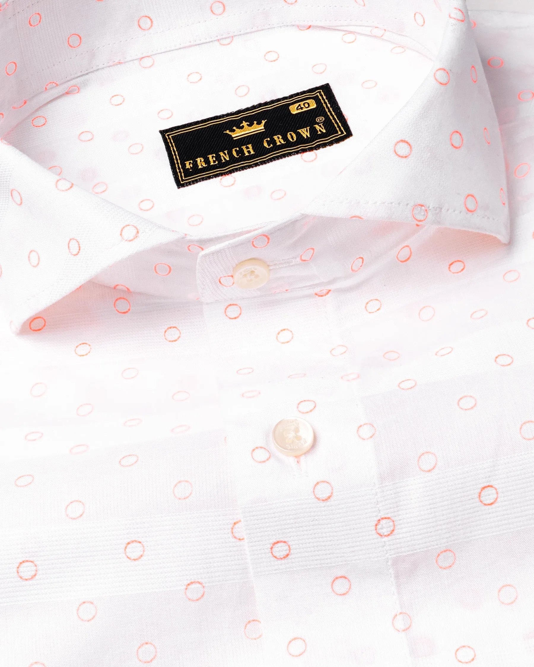 Bright White and Ebb Striped and Circular Dobby Textured Giza Cotton Shirt sold by French Crown