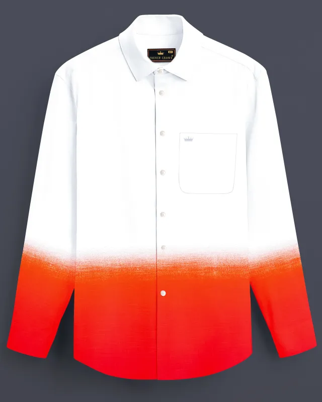White and Bittersweet Orange Luxurious Linen Shirt sold by French Crown