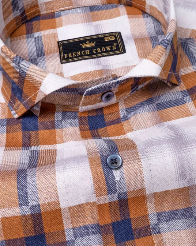 Tuscany Orange Twill Multicolour Checkered Premium Cotton Shirt sold by French Crown