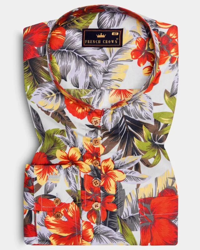 Solitude Blue Colorful Floral Print Premium Cotton Kurta Shirt sold by French Crown