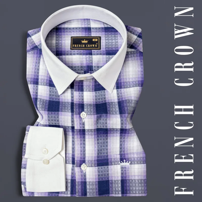 Scampi Blue Plaid With White Collar Twill Premium Cotton Shirt sold by French Crown