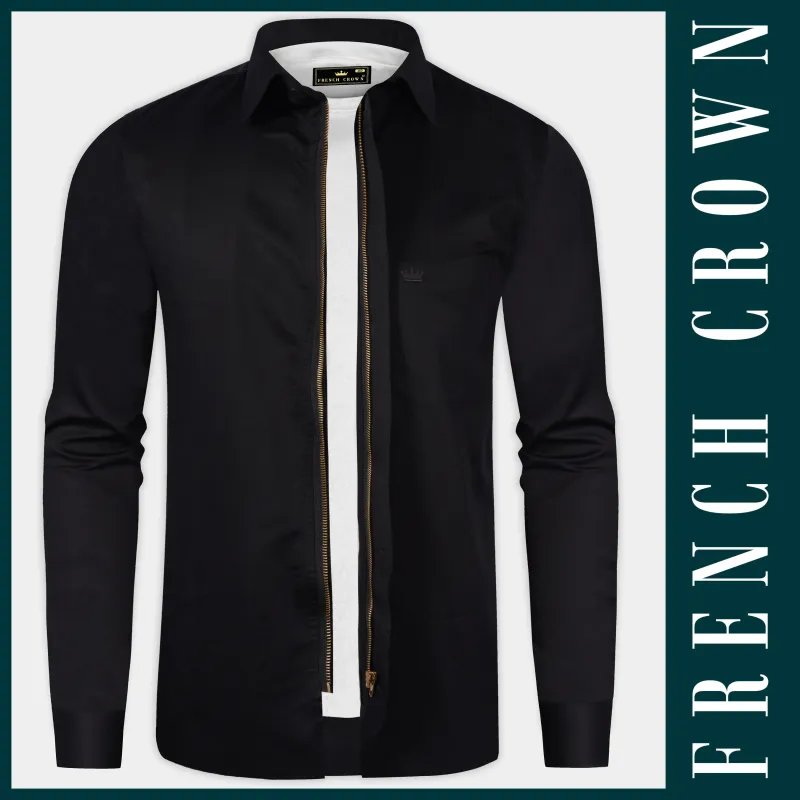 Jade Black Premium Satin Zipper Shirt sold by French Crown