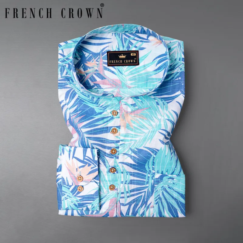 Havelock Blue Beach Print Luxurious Linen Kurta Shirt sold by French Crown