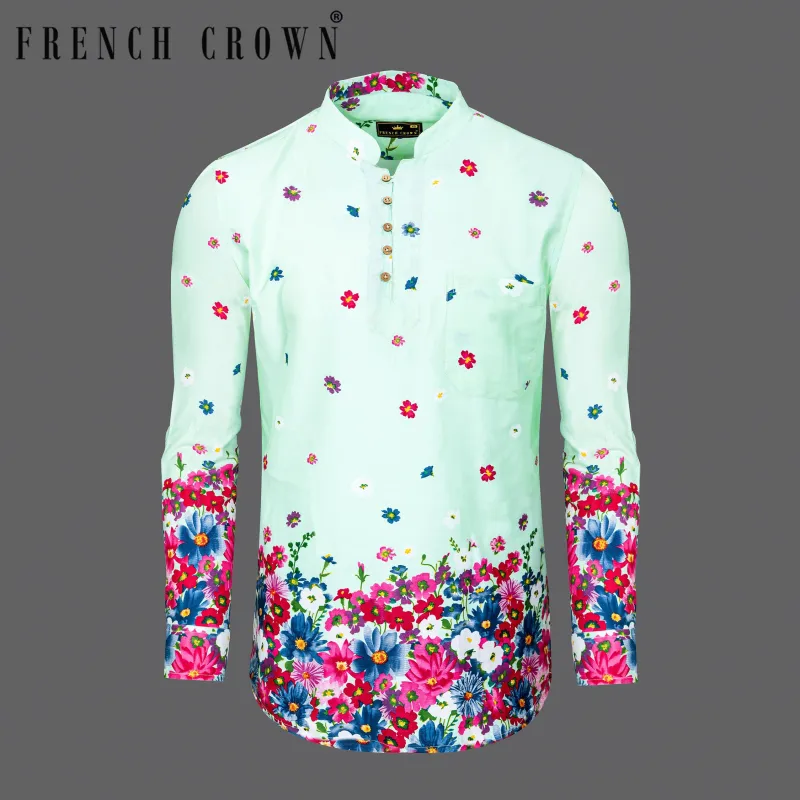 Granny Apple Floral Printed Premium Satin Kurta Shirt sold by French Crown