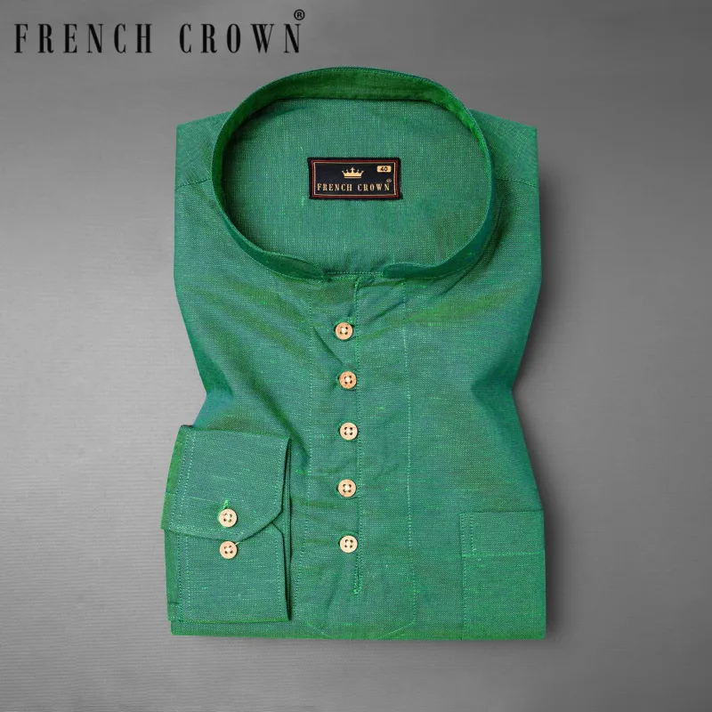 Emerald Green Luxurious Linen Kurta Shirt sold by French Crown