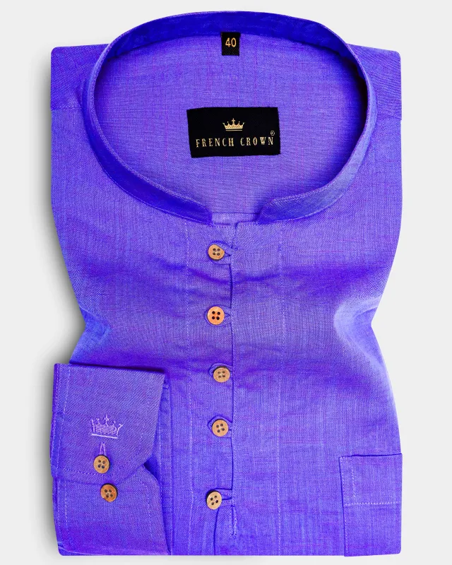 Daisy Bush Blue dual tone Luxurious Linen Kurta Shirt sold by French Crown