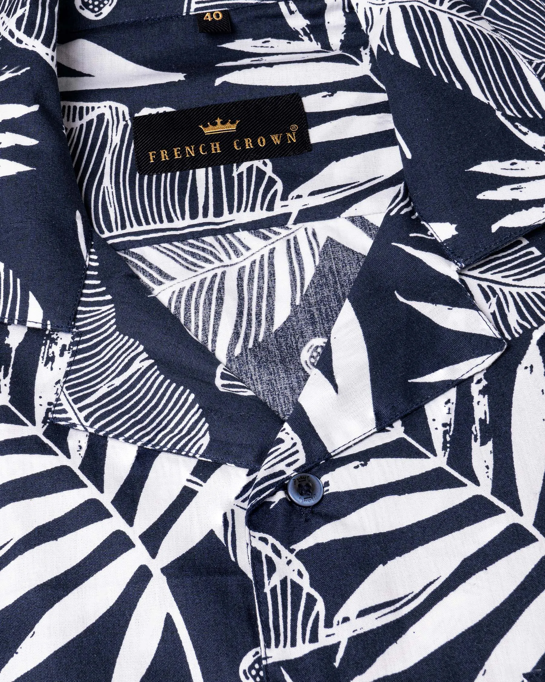 Bunting Blue Leaves Printed Premium Cotton Shirt sold by French Crown product image thumbnail 4