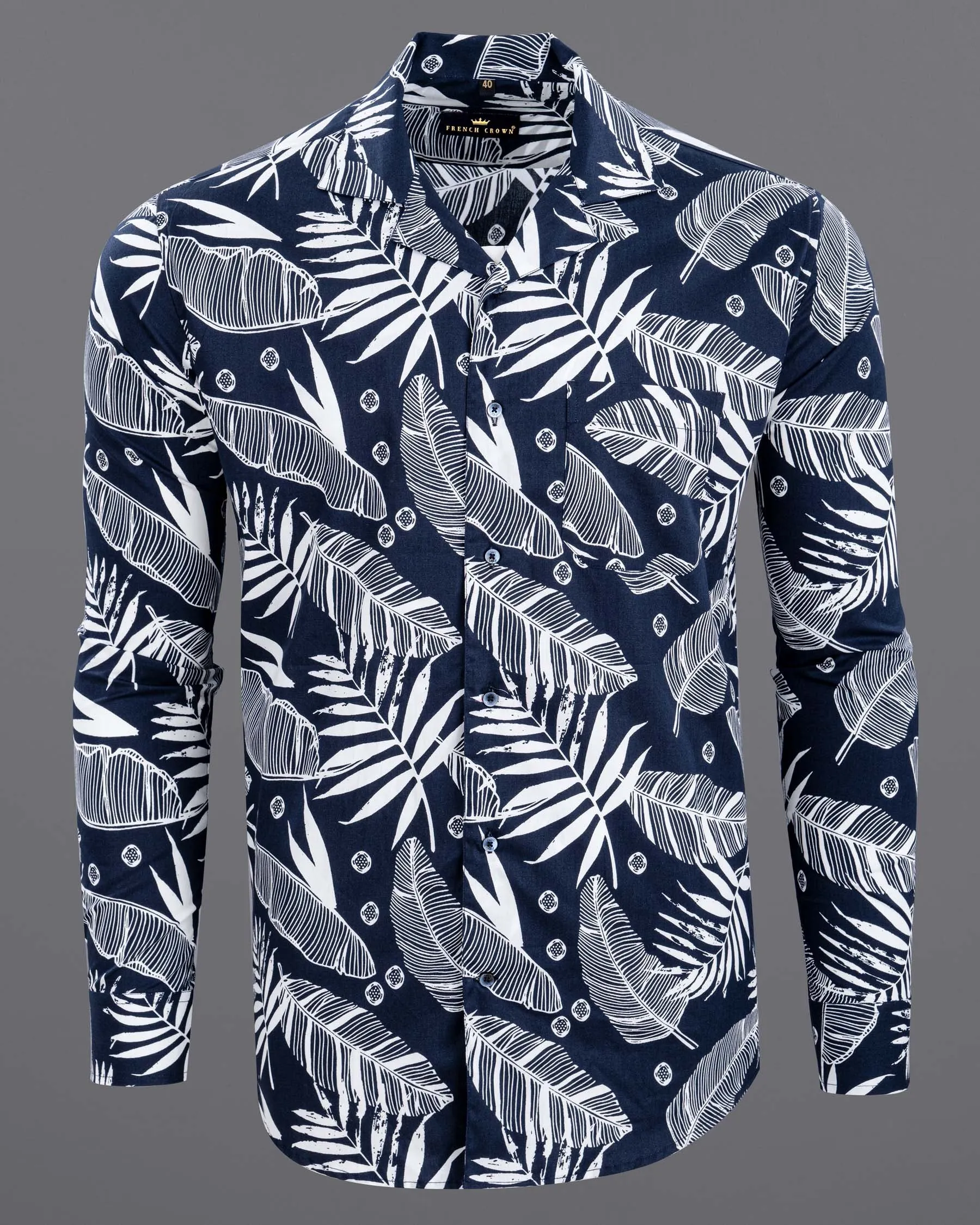 Bunting Blue Leaves Printed Premium Cotton Shirt sold by French Crown product image thumbnail 2