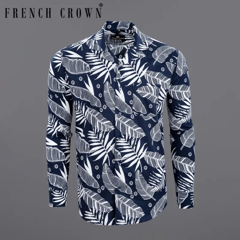 Bunting Blue Leaves Printed Premium Cotton Shirt sold by French Crown