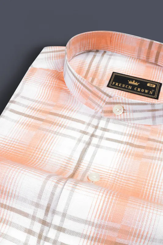 Bright White with Tacao Twill Plaid Premium Cotton Shirt sold by French Crown