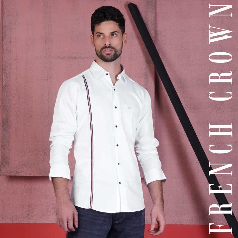 Bright White with Salomie and Black Subtle Sheen Piping Premium Cotton Shirt sold by French Crown