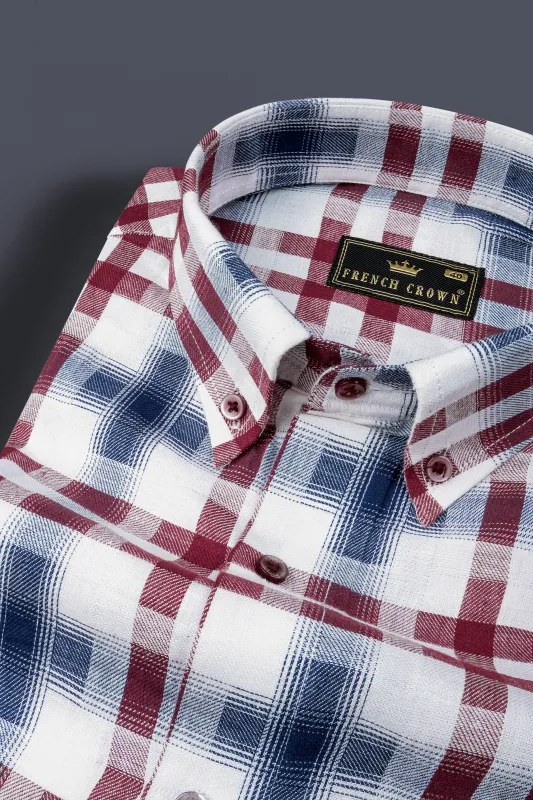 Bright White with Logan Gray and Scarlett Red Twill Plaid Premium Cotton Shirt sold by French Crown