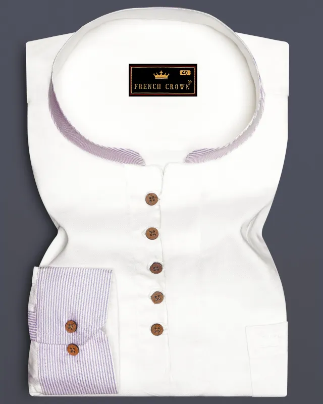 Bright White with lilac Cuff-Collar Royal Oxford Kurta Shirt sold by French Crown