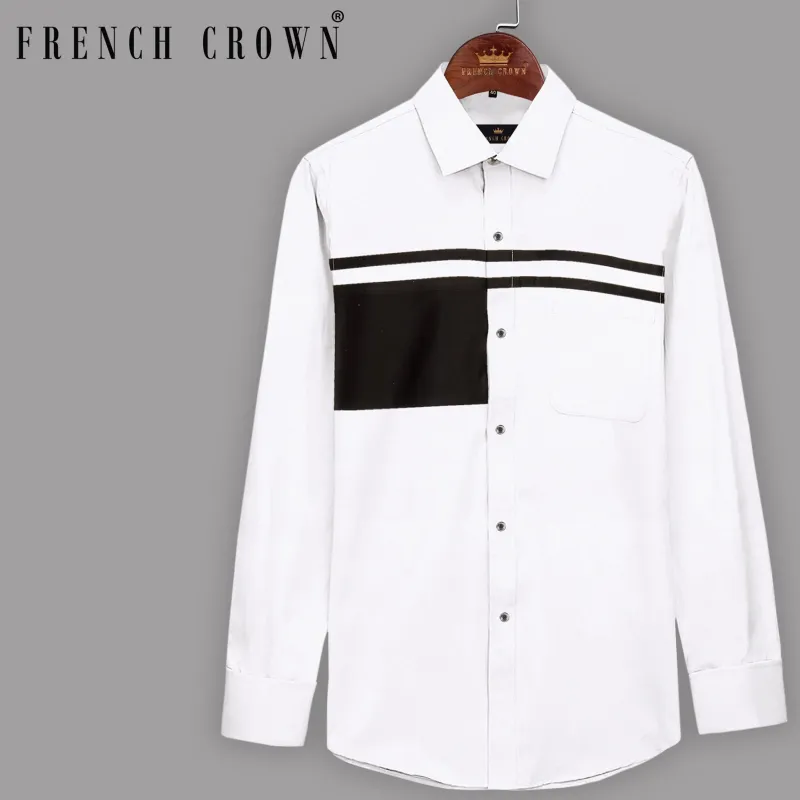 Bright White Subtle Sheen Patterned Chest Super Soft Giza Cotton Shirt sold by French Crown
