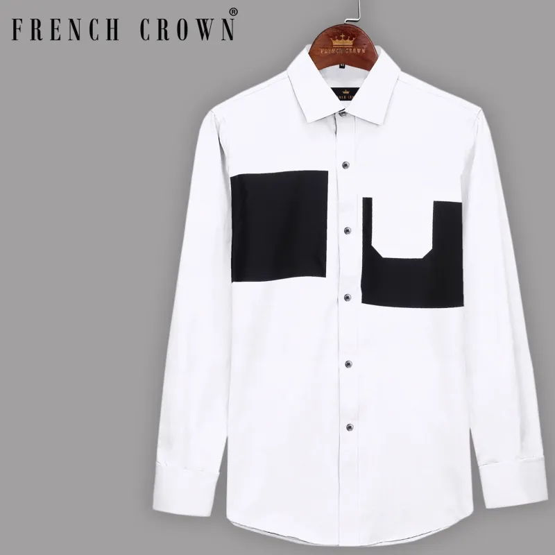 Bright White Subtle Sheen Block Patterned Super Soft Giza Cotton Shirt sold by French Crown
