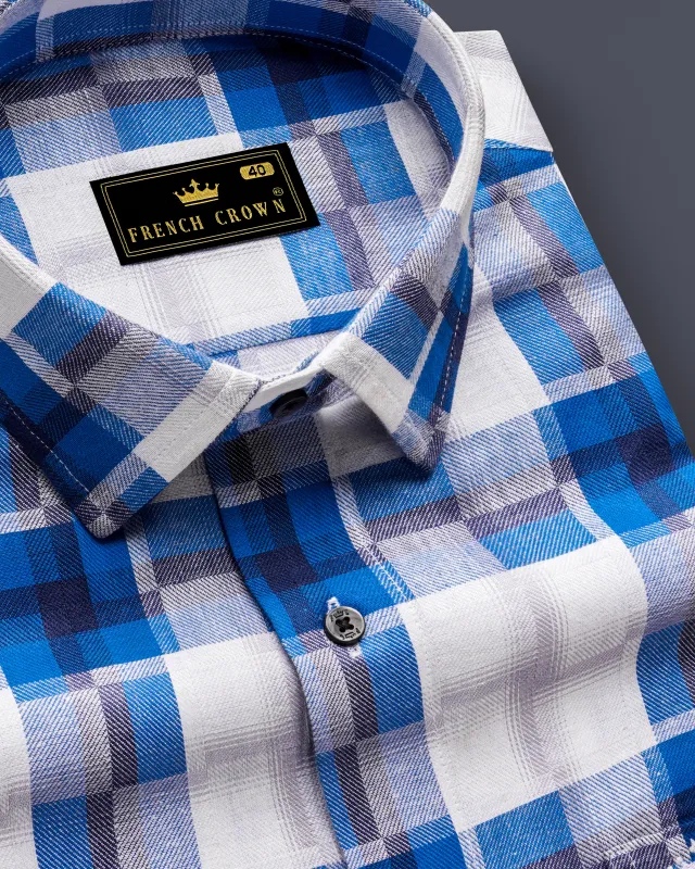 Bright white and Tory Blue Checkered Premium Cotton Shirt sold by French Crown