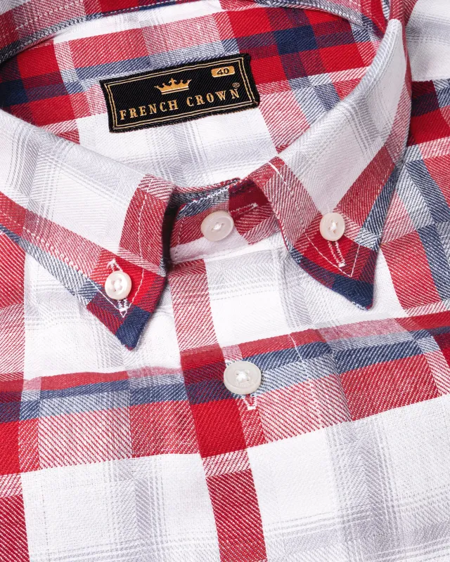 Bright White and Shiraz Rust Twill Plaid Premium Cotton Shirt sold by French Crown
