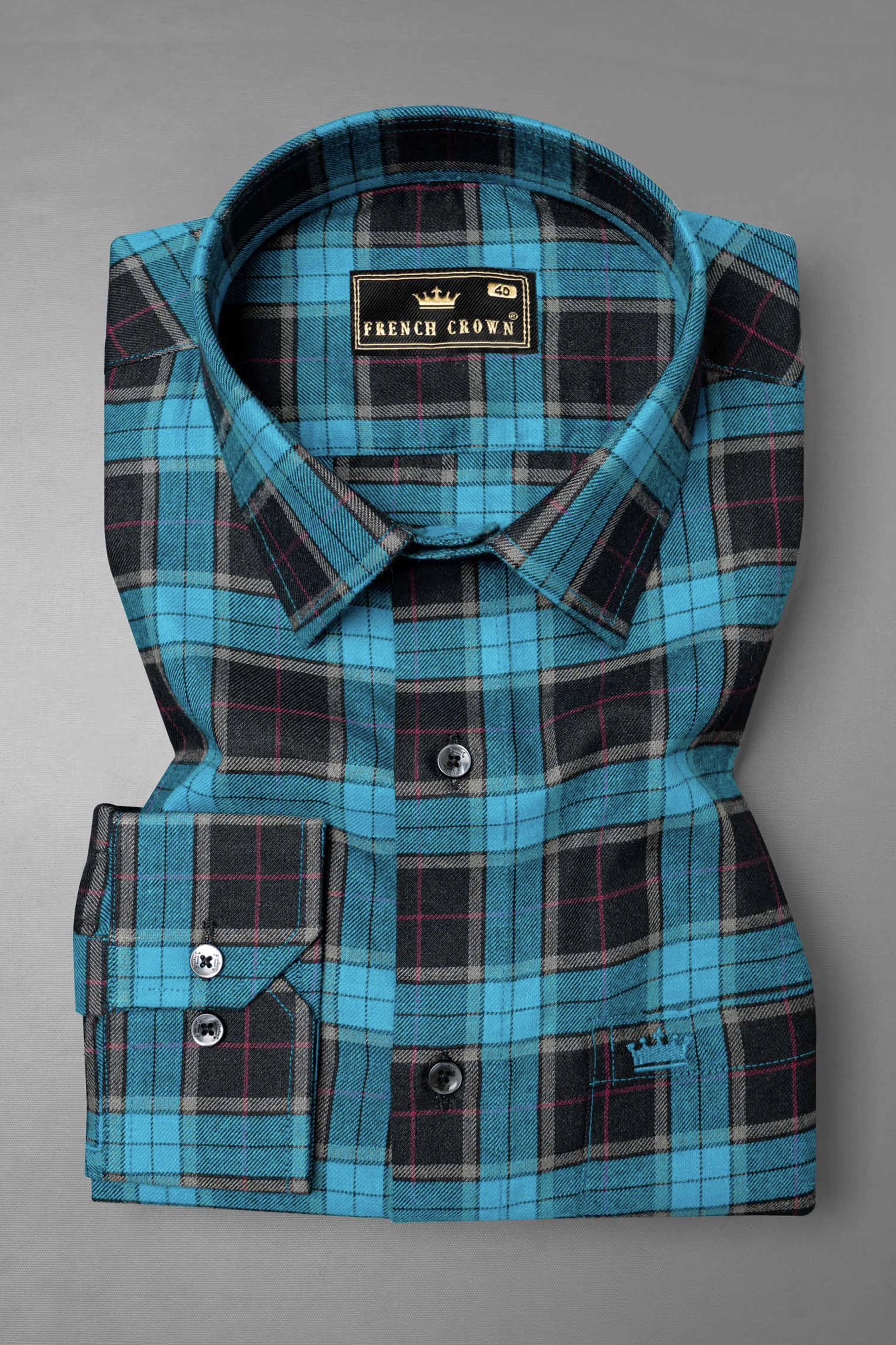 Artyclick Blue Twill Plaid Premium Cotton Shirt sold by French Crown product image thumbnail 2
