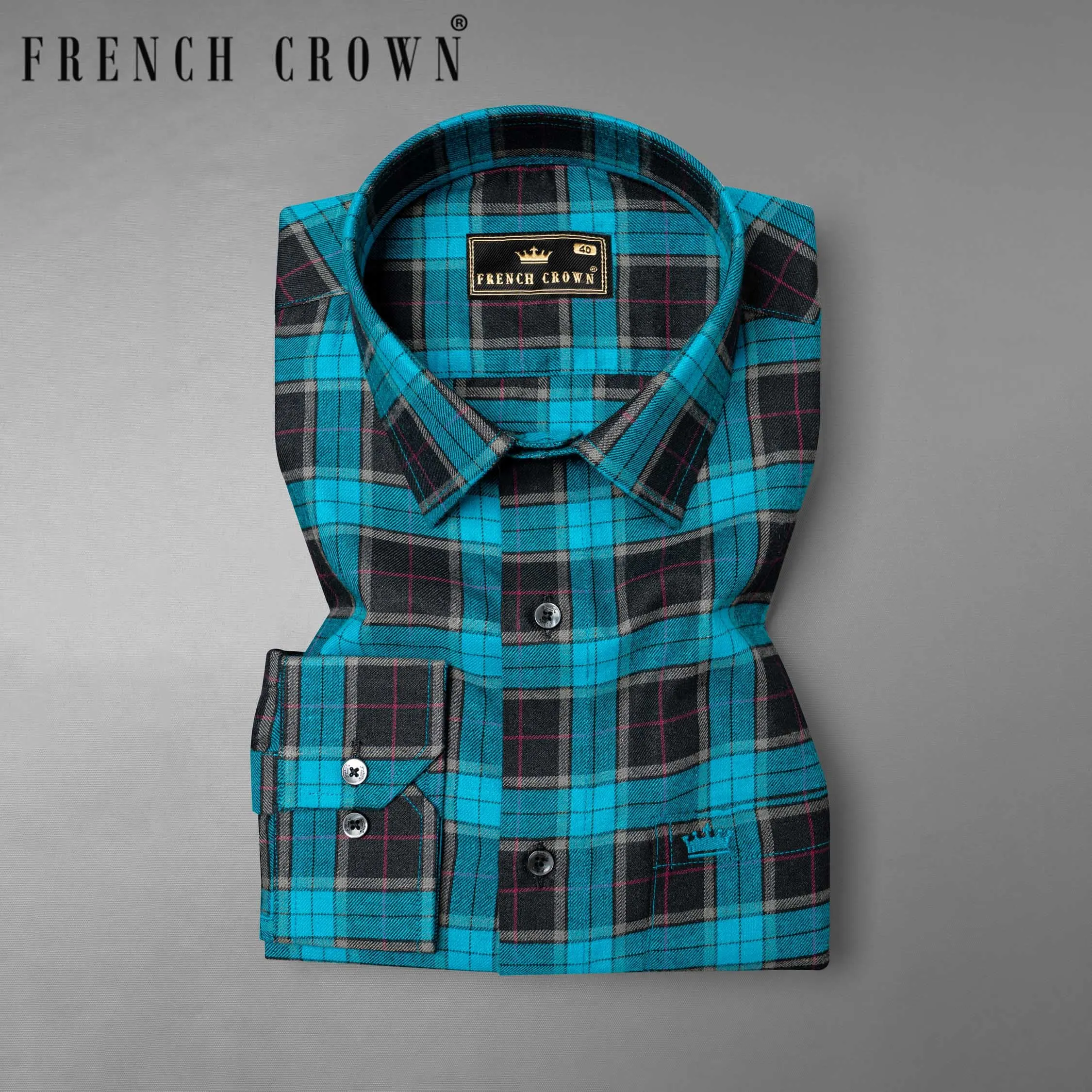 Artyclick Blue Twill Plaid Premium Cotton Shirt sold by French Crown