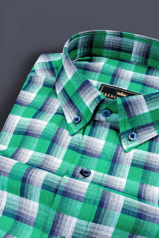 Acapulco Green and Bright White Twill Premium Cotton Shirt sold by French Crown