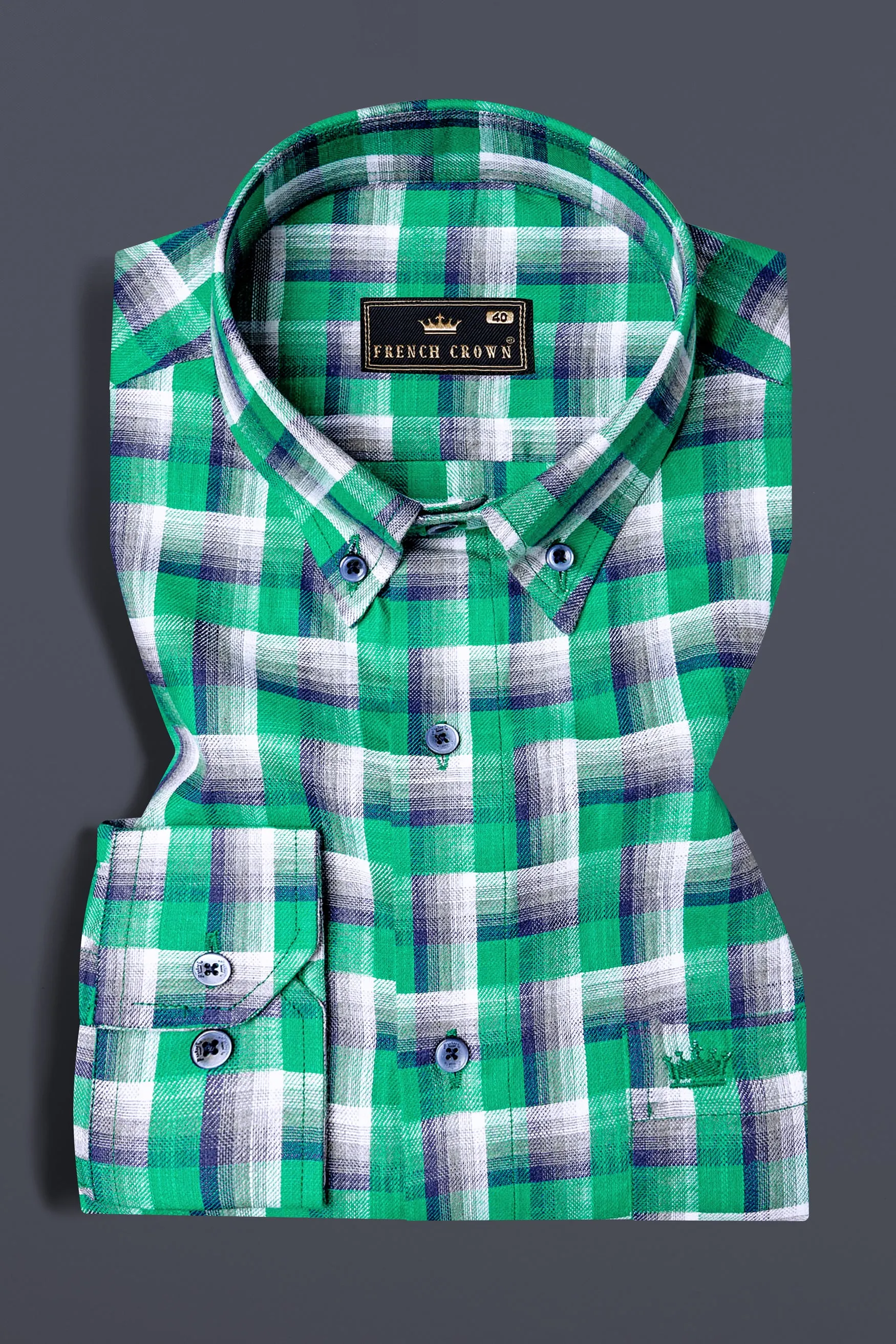 Acapulco Green and Bright White Twill Premium Cotton Shirt sold by French Crown product image thumbnail 3