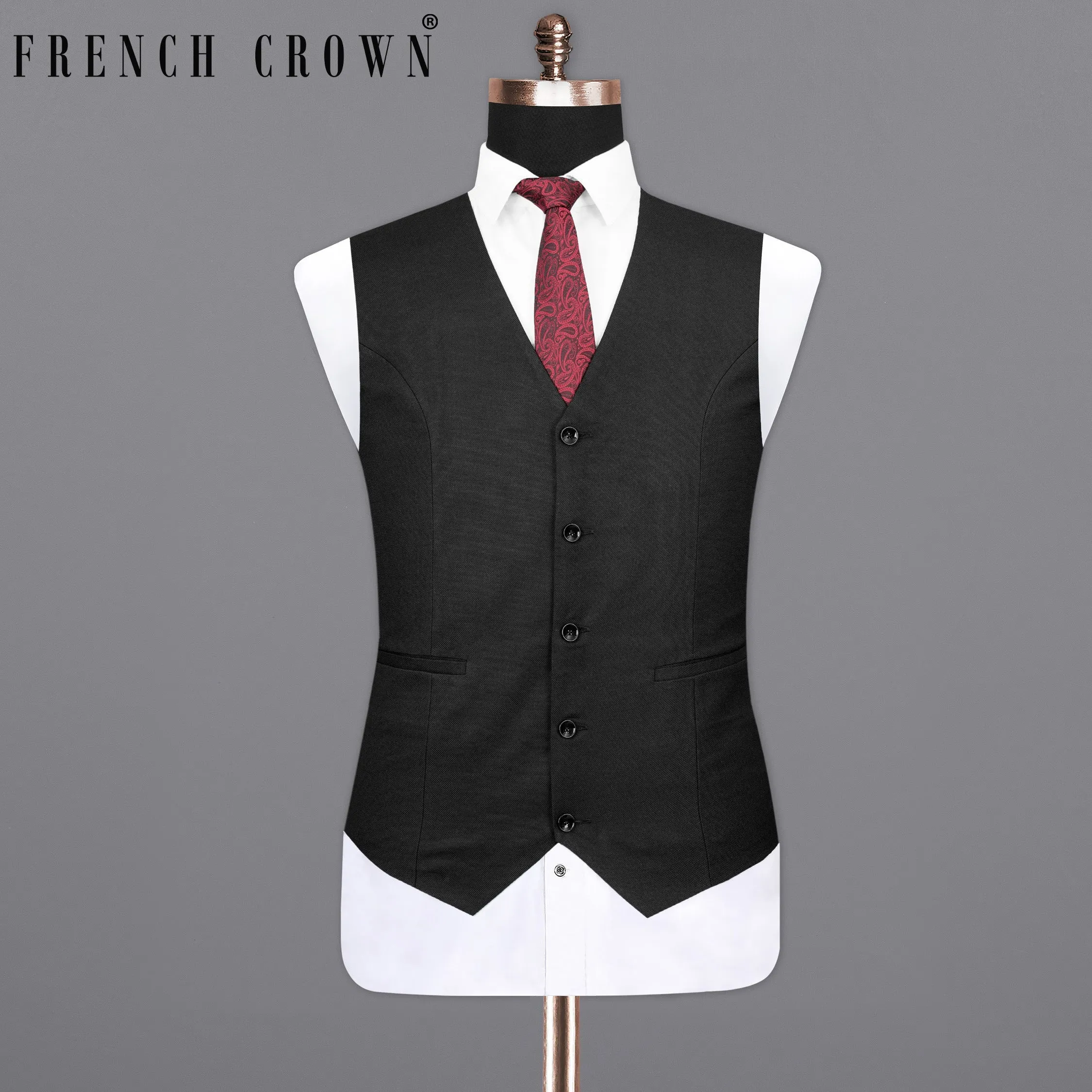Jade Black Textured Waistcoat sold by French Crown