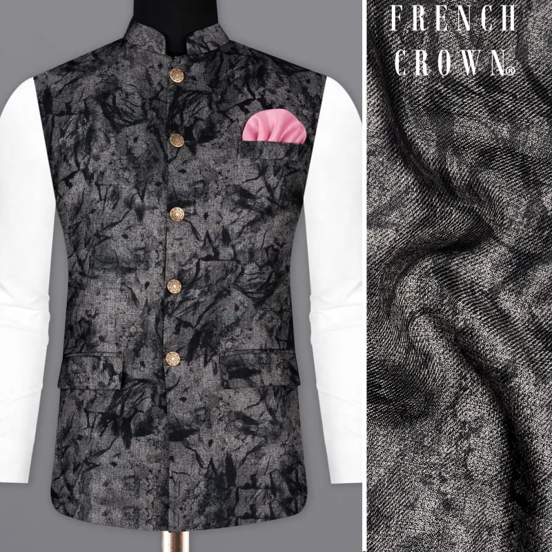 Dawn Gray and Onyx Black textured Designer Nehru Jacket sold by French Crown