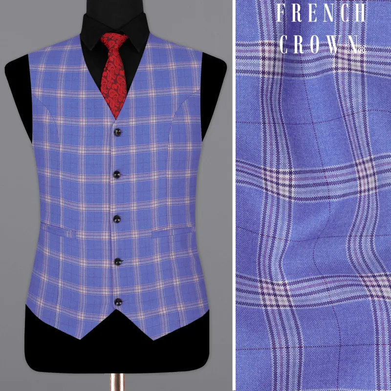 Glaucous Blue with Gainsboro Gray Plaid Waistcoat sold by French Crown