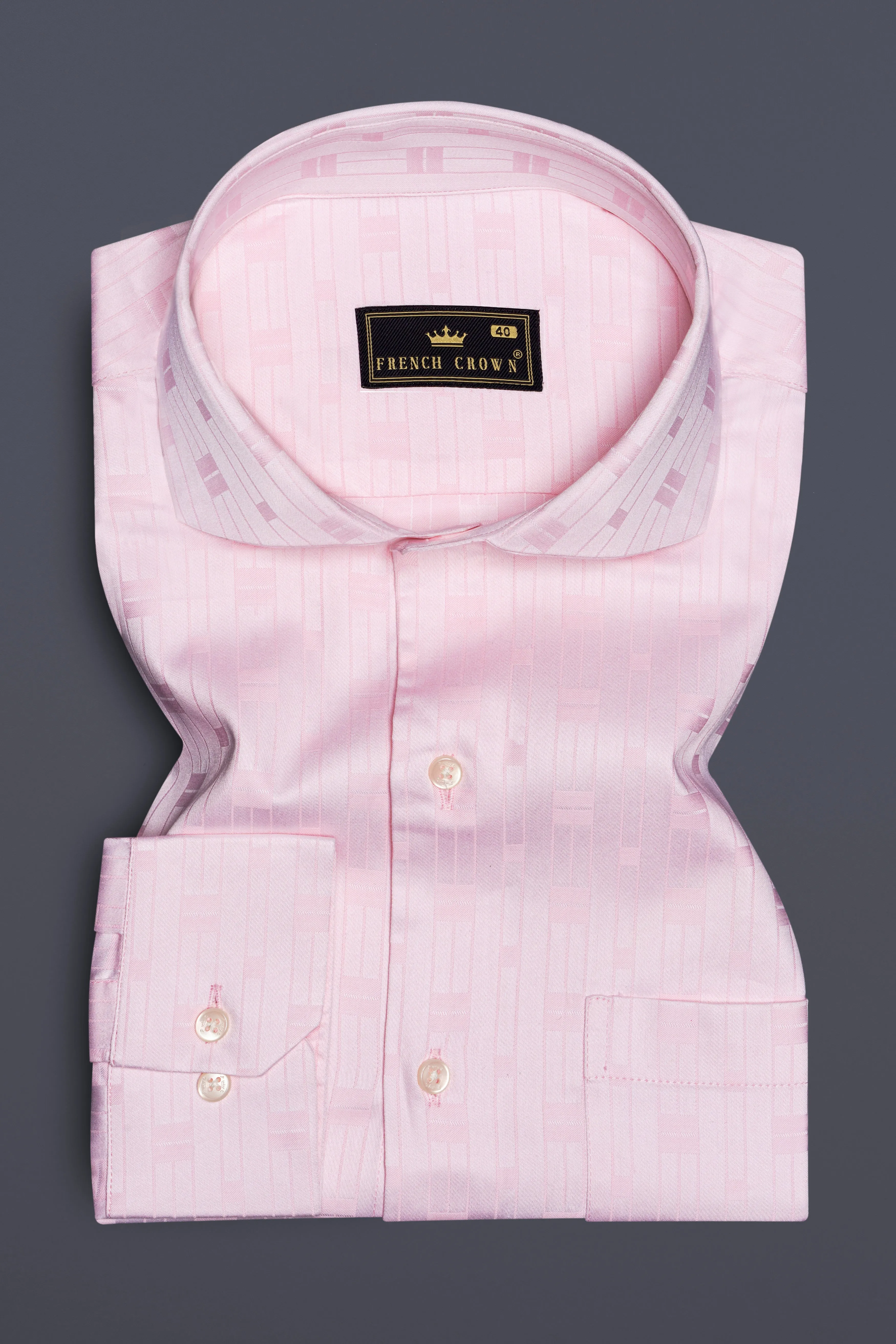 Blush Velvet-Vanilla Ice Pink Jacquard Textured Premium Cotton Dress Shirt sold by French Crown product image thumbnail 3