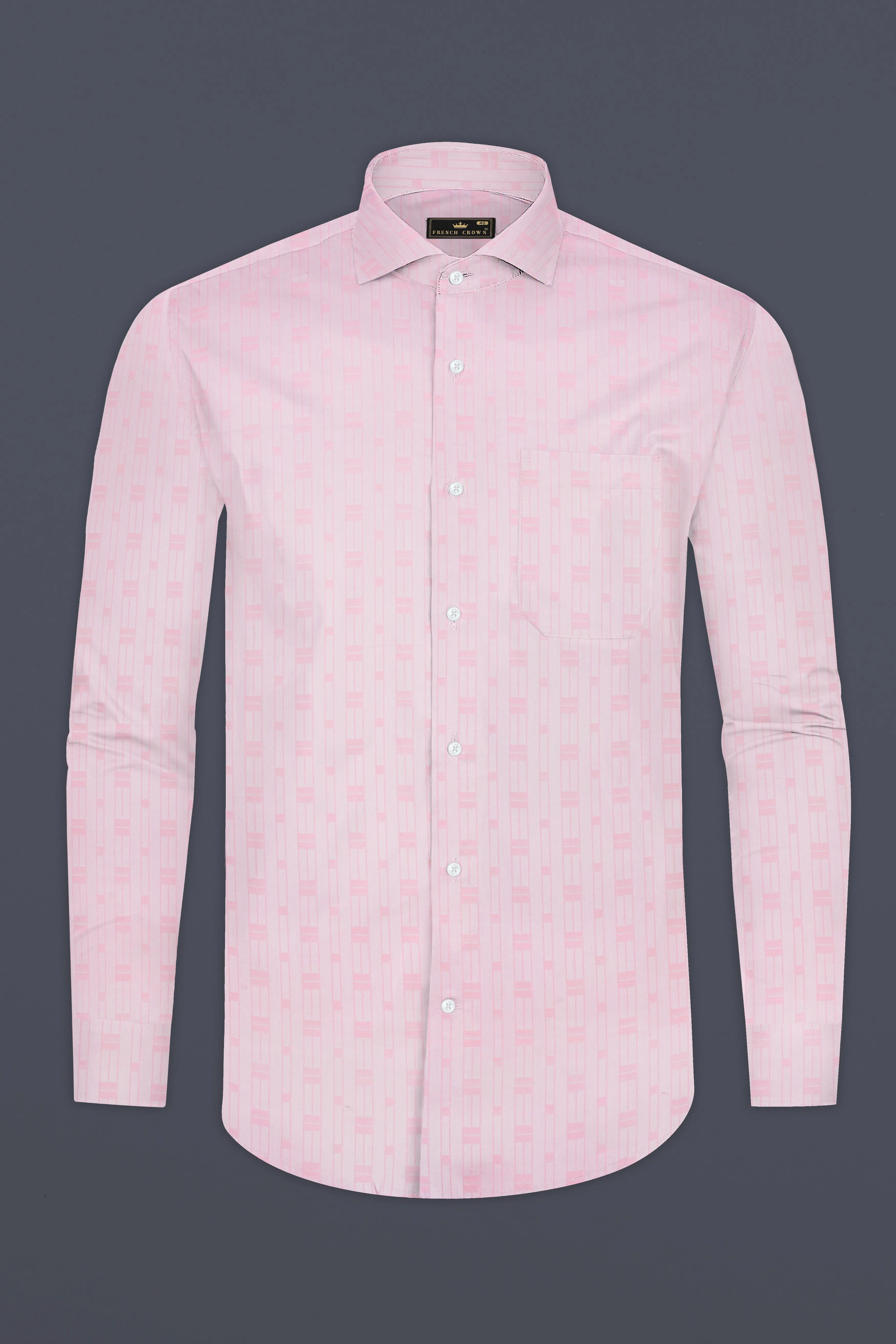 Blush Velvet-Vanilla Ice Pink Jacquard Textured Premium Cotton Dress Shirt sold by French Crown product image thumbnail 4